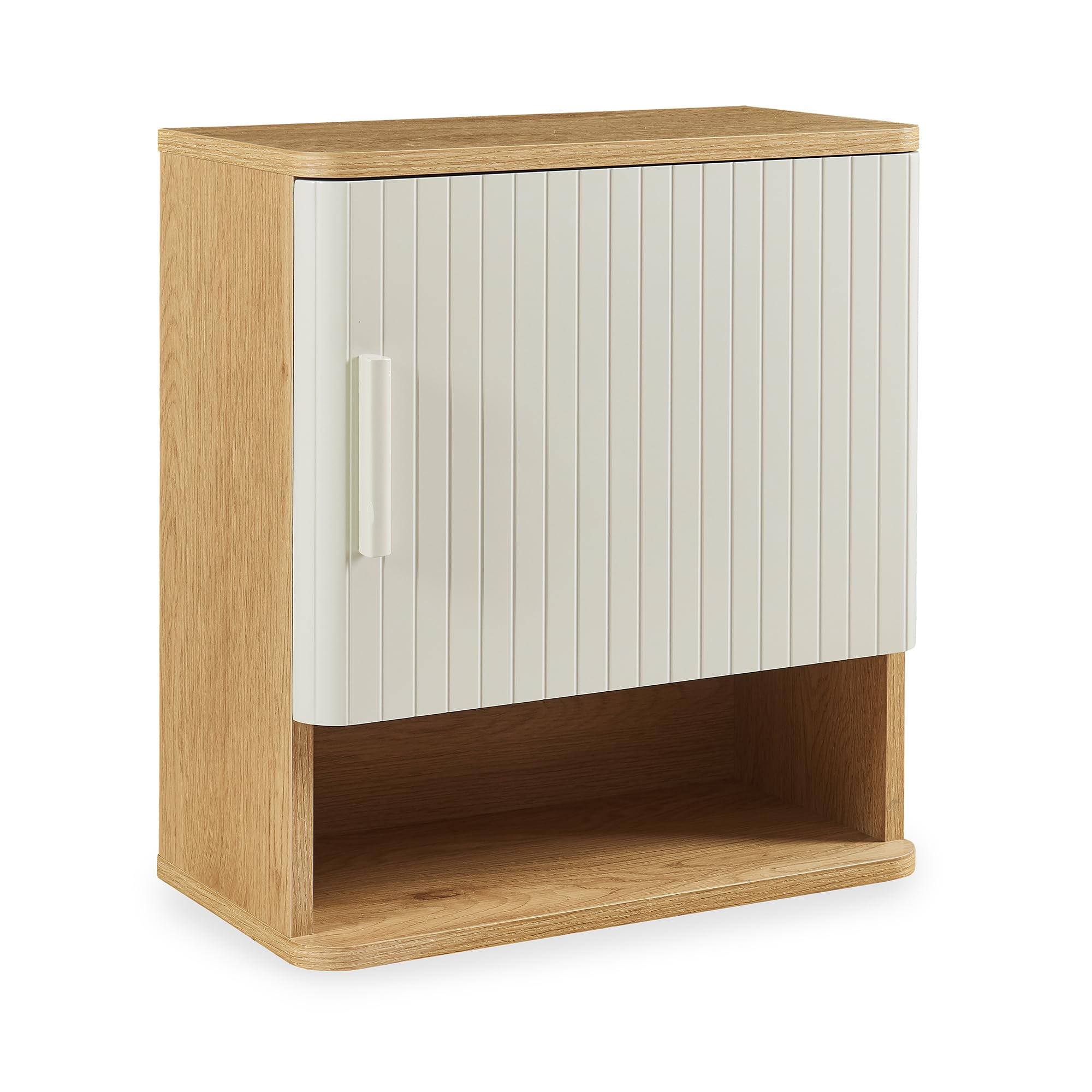 [en.casa] Armadietto a Muro con Anta Mobiletto da Parete con Vano Aperto e Ripiano Pensile Multiuso con Mensola per Bagno Cucina Ingresso 50 x 45 x 24 cm - Effetto Rovere/Avena Oatmeal