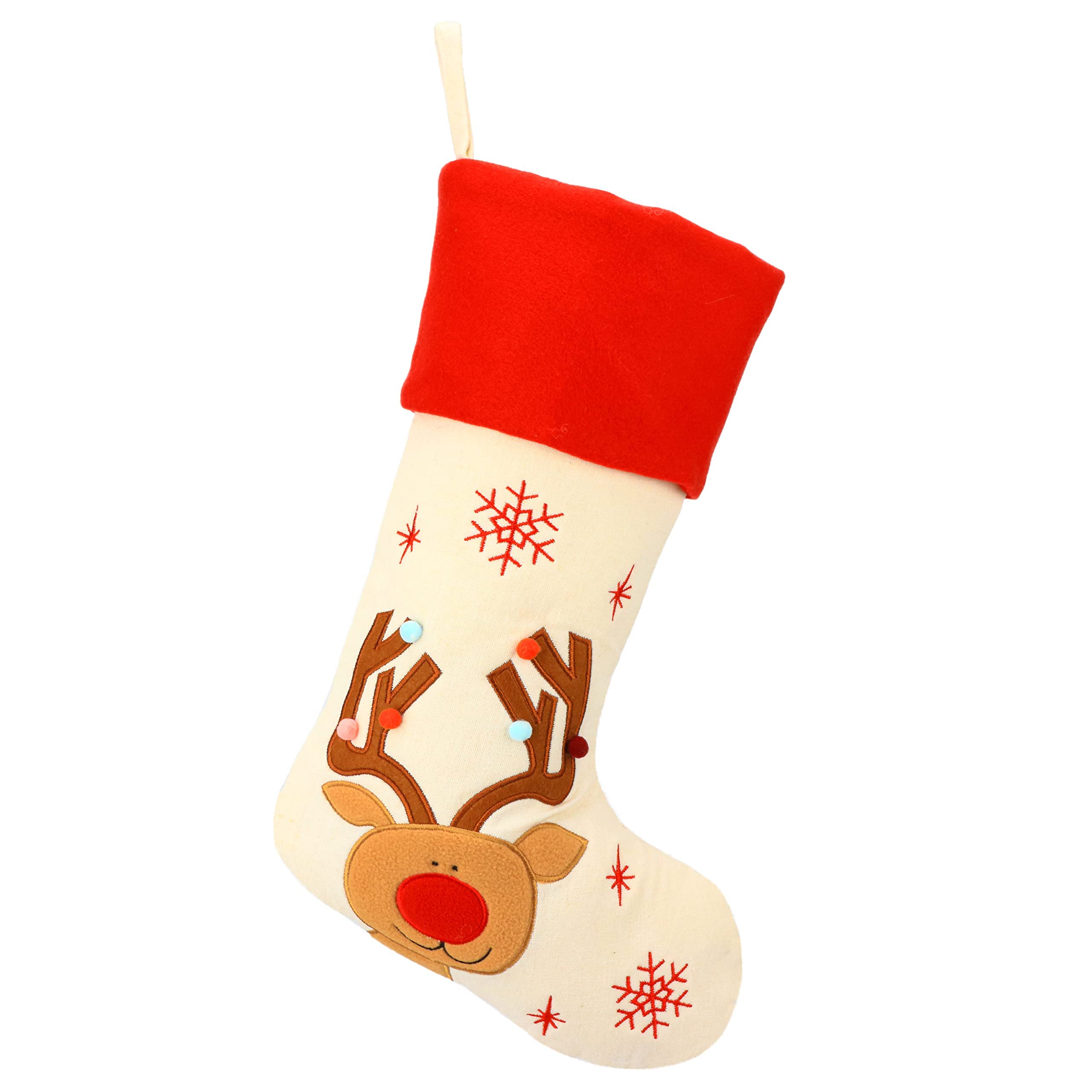 Hopearl Weihnachtsstrümpfe Set 4er - Rustikale Leinen Socken mit Weihnachtsmann, Schneemann, Rentier & Pinguin - 48 cm Geschenkbeutel für Weihnachtsbaum & Familienfeiern