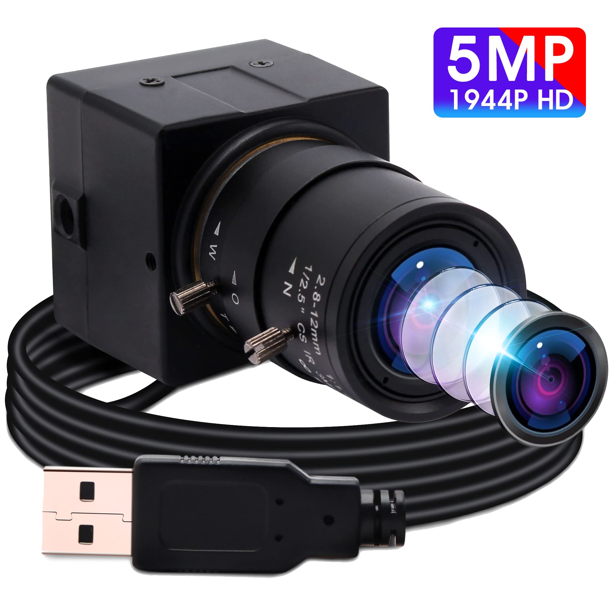 Telecamera USB 5MP Webcam 4X Messa a fuoco variabile PC Camera 1944P USB Telecamera di sicurezza UVC CCTV Industrial Close-up Camera per computer Plug and Play per Mac OS Windows Linux