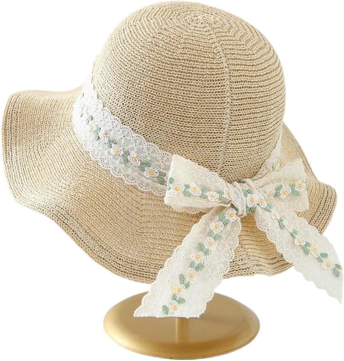 Women's Summer Beach Straw Hat Large Brim Breathable Windproof Knot Sunshade