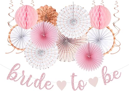 Decoración de fiesta de despedida de soltera rosa y oro rosa - 17 piezas kits de guirnalda de banderines de novia, despedida de soltera de papel de