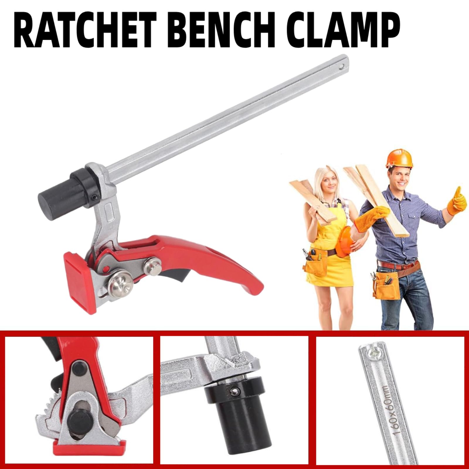 DEWIN Ratchet Bench Clamp,20mm Lever Clamp Capacity Base 13.5x6.5mm Guide Rail Bench Dog Clamp with Ratchet Mechanism Clamping Range 160x60mm for Woodworking - Image 4