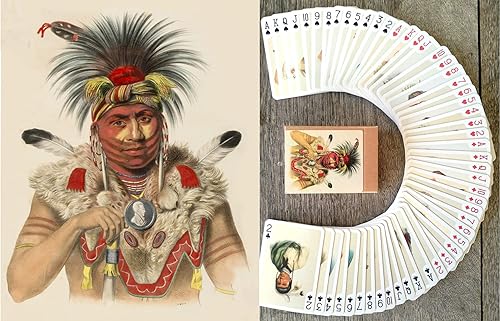 Cartas de juego de indios (baraja de póquer 54 cartas todas diferentes) Retratos retro vintage de nativos americanos por Charles Bird King