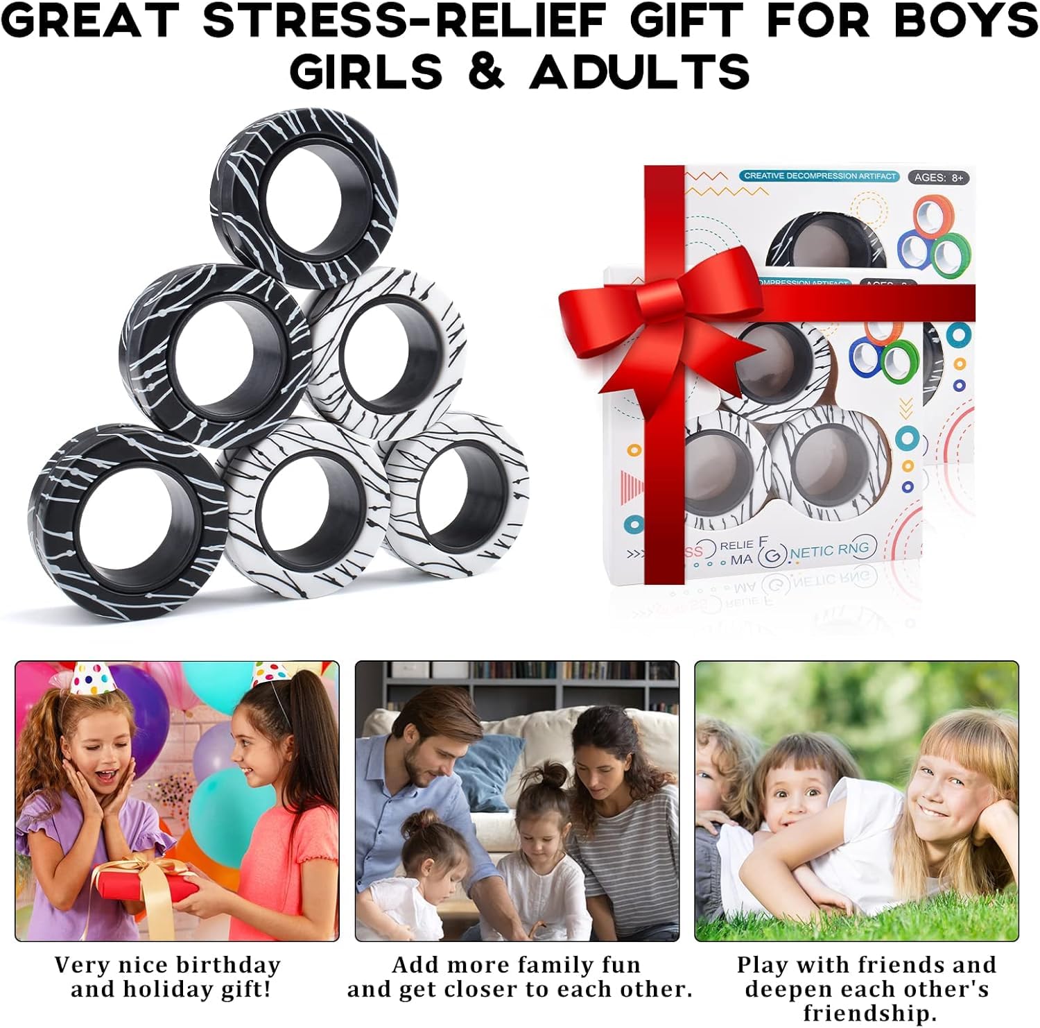 Magnetyczne pierścienie ADHD, zabawka fidget toys dla dorosłych, 6 sztuk, fajne magnesy antystresowe, dla dzieci, nastolatków, prezenty dla dzieci w wieku 3-6-8 lat i starszych chłopców