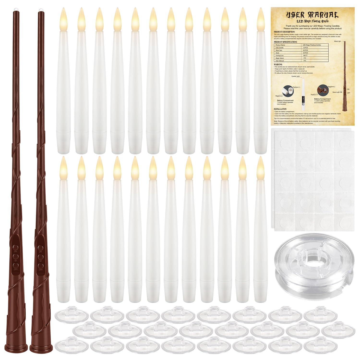 Confezione da 24 candele magiche galleggianti con luci LED calde, candele magiche da appendere per decorazioni di Halloween, feste a tema mago, casa infestata, Natale e decorazioni per