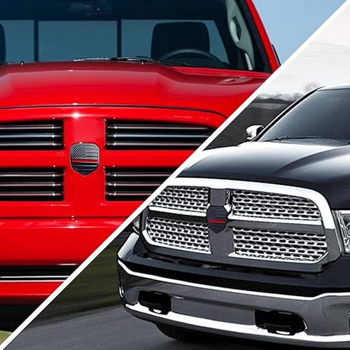 Miniatura 2 de Zhizhong Emblema de rejilla delantera, insignia de bandera estadounidense para RAM 1500 2006-2018 2500 2009-2018 3500 2007-2018 (rojo)