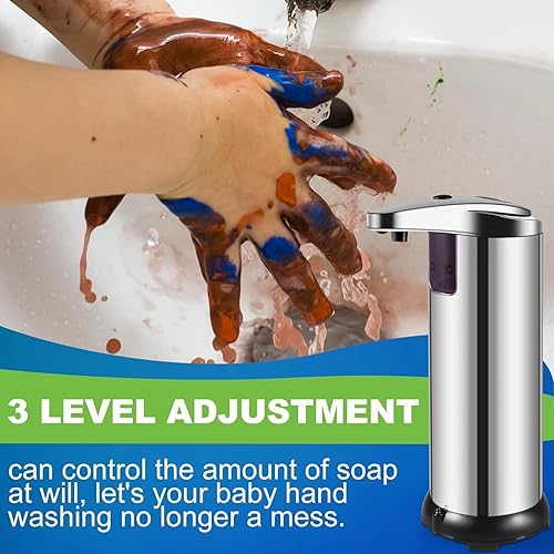 Miniatura 3 de Dispensador automático de jabón líquido sin contacto con sensor infrarrojo y base impermeable, 3 niveles ajustables, dispensador de jabón de platos