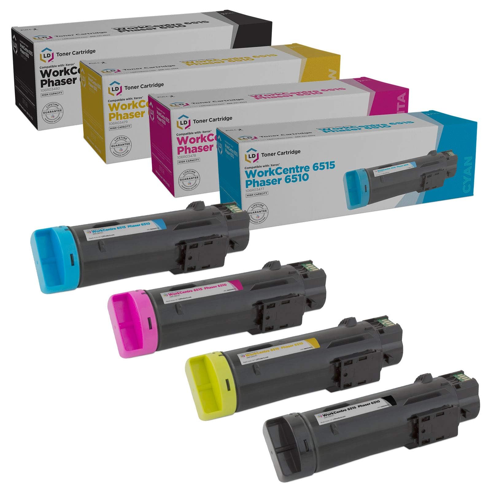 LD Products Compatible Toner Cartridge Replacement for Xerox Phaser 6510 & WorkCentre 6515 High Yield (Black, Cyan, Magenta, Yellow, 4-Pack)