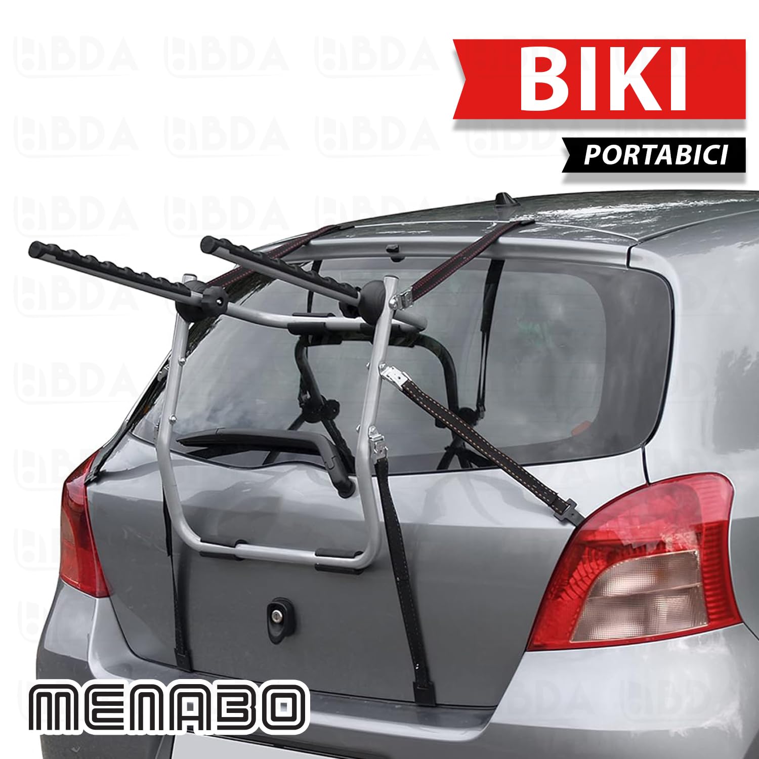 Portabici posteriore per auto da 3 bici MENABO modello BIKI in acciaio per TOYOTA YARIS/VITZ dal 2011