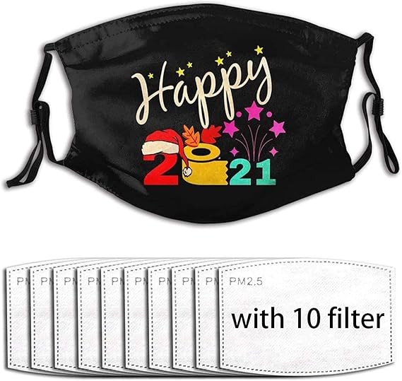 Happy 2021 Adjustable Unisex Face Mask, Maskwith 10 Filter8 X 6 Inches Clothing