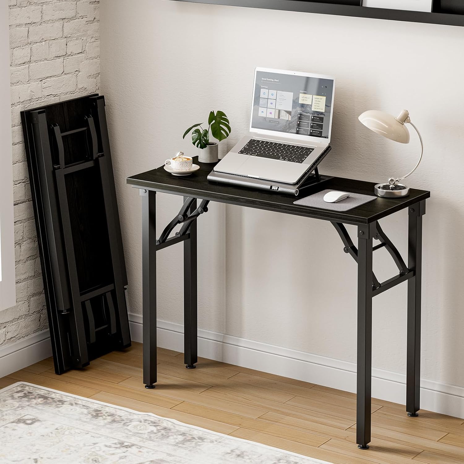 Frylr Small Folding Computer Desk – Portable 35.8 Inch Foldable Laptop Table, Collapsible and Compact for Easy Storage and Fast Setup, Lightweight for Small Spaces, Craft and Study Use, Dark Oak 35.8 x 15.7 Inch NO Power Outlets Dark Oak