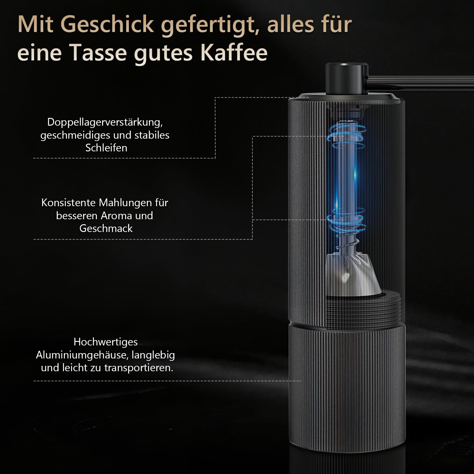 Manuelle Kaffeemühle, Handkaffeemühle mit 30 Einstellbaren Stufen, Kaffeemühle Manuell mit Edelstahl Kegelmahlwerk für Espresso, French Press, Pour Over, 30g Kapazität für Reisen, Camping Büro