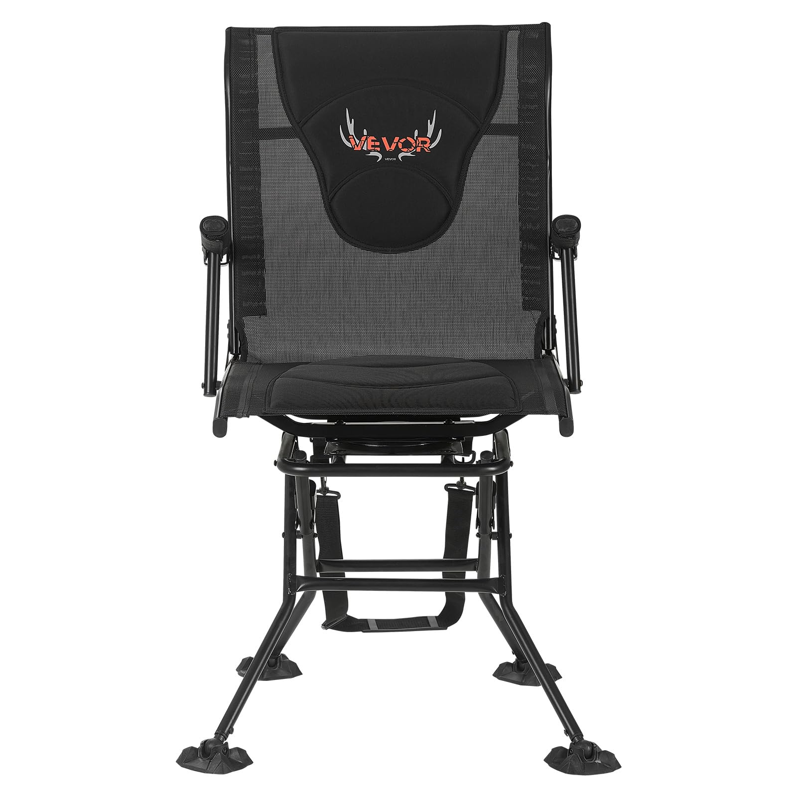 VEVOR Silla de Caza Giratoria Silenciosa de 360°, Plegable y Portátil, con Estructura de Acero Resistente, Reposabrazos, Correa de Transporte Ajustable, Patas Antihundimiento, 500 x 440 x 995 mm