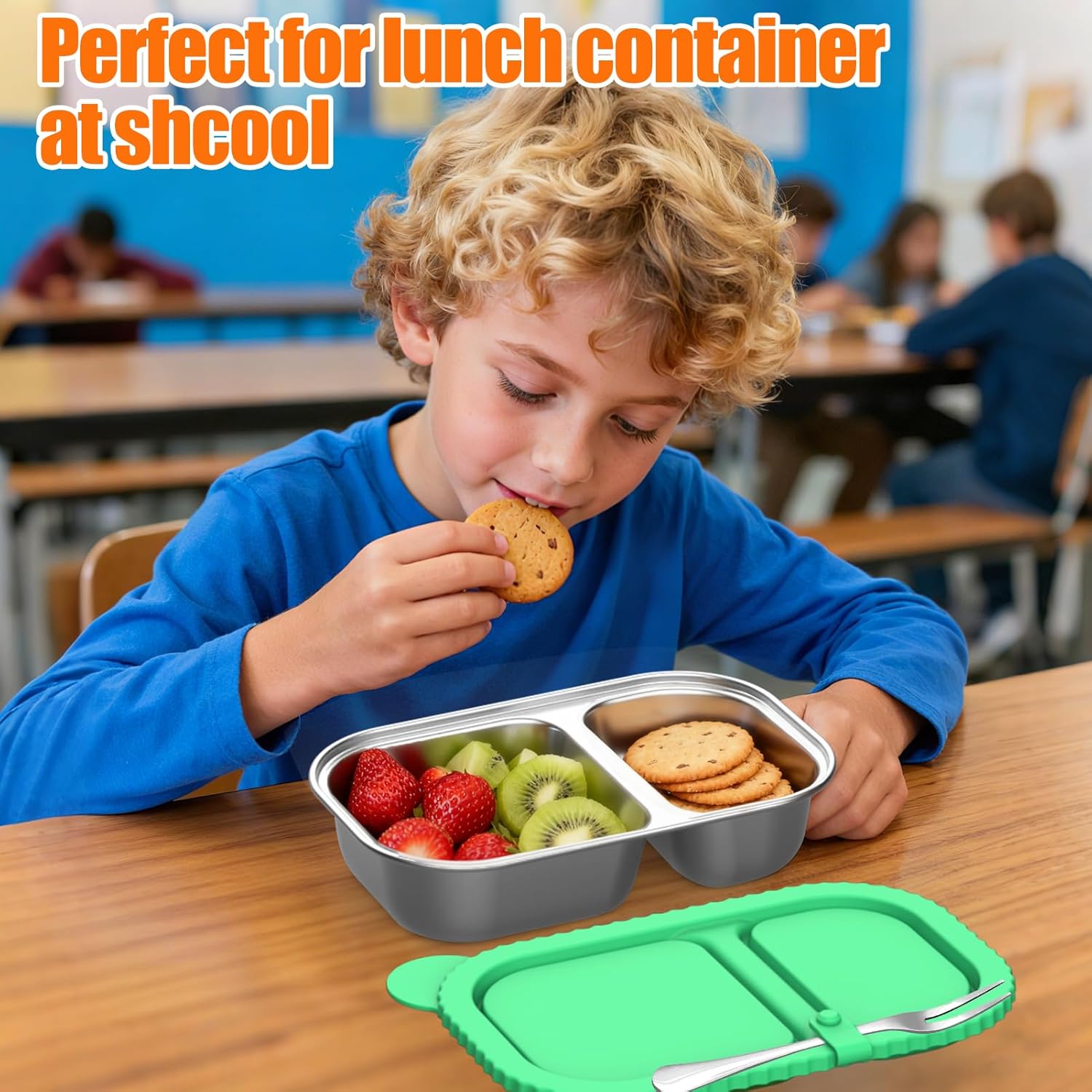 Stainless Steel Snack Containers with Silicone Lids, 2 Pack Reusable 2 Compartment Food Storage Containers, Snackle Box Container Leak-Proof Metal Bento Lunch Box for School, Travel, Home - Image 6