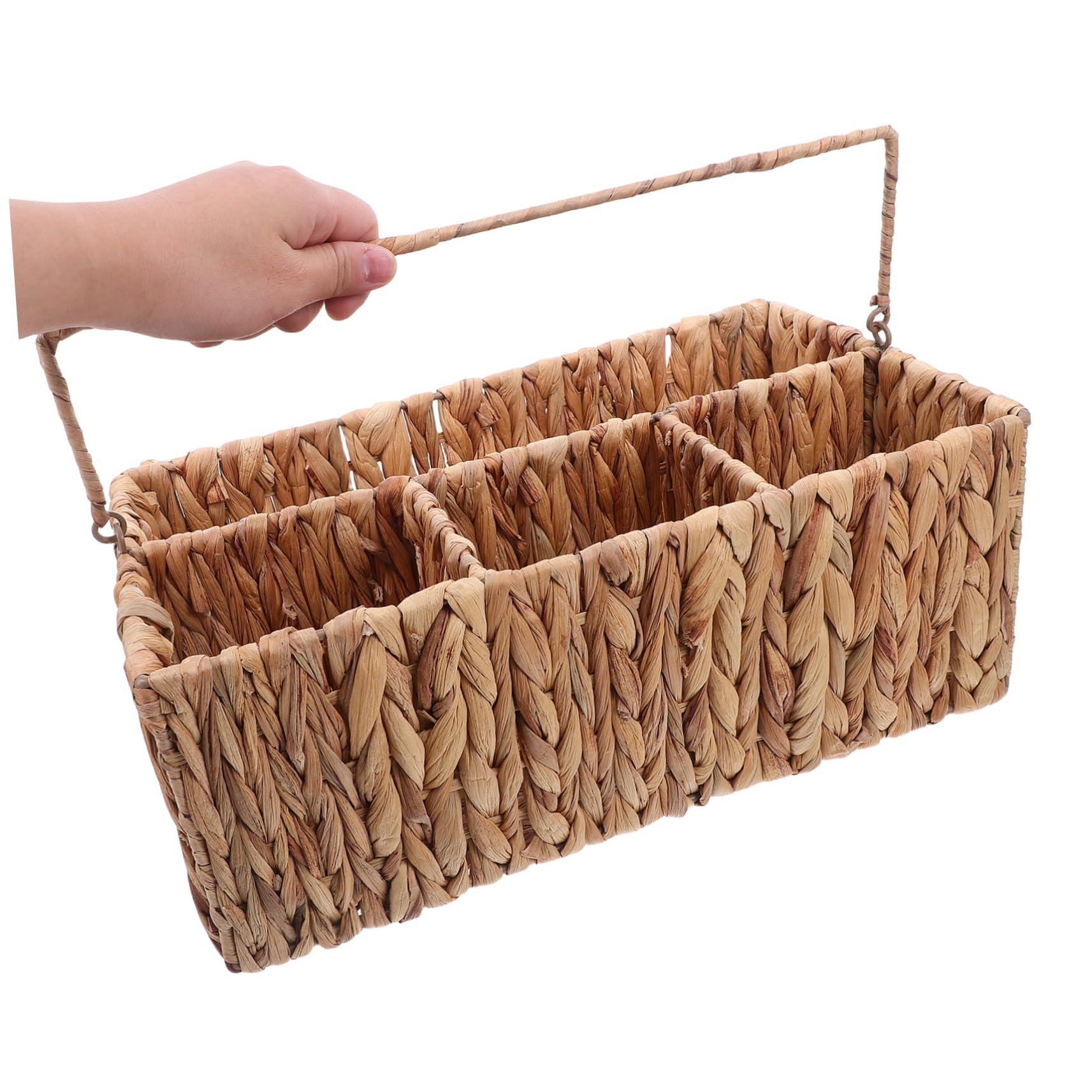 Cabilock Cesta De Almacenamiento De Mano Tejida De Paja Canasta Cestos Almacenaje Cesta De Almacenamiento Tejido a Mano Soporte De Cubiertos Light Brown