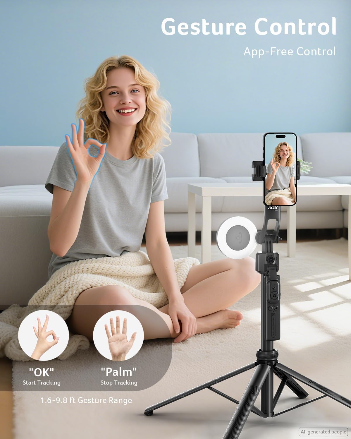 Treppiede per selfie per iPhone Acer, nero