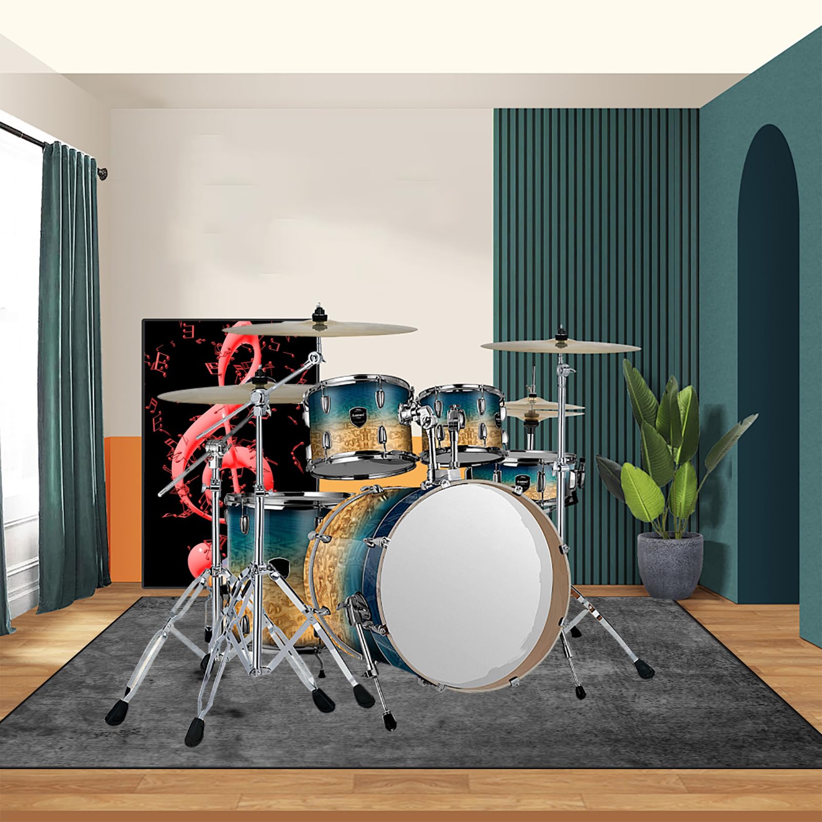 Tappeto Batteria Antiscivolo, Tappeto Insonorizzato per Batterie Elettroniche, Tappeti Rettangolari per Batterie Elettroniche Rullante Acustica Snare Drum Strumenti Musicali 300 x 200 cm
