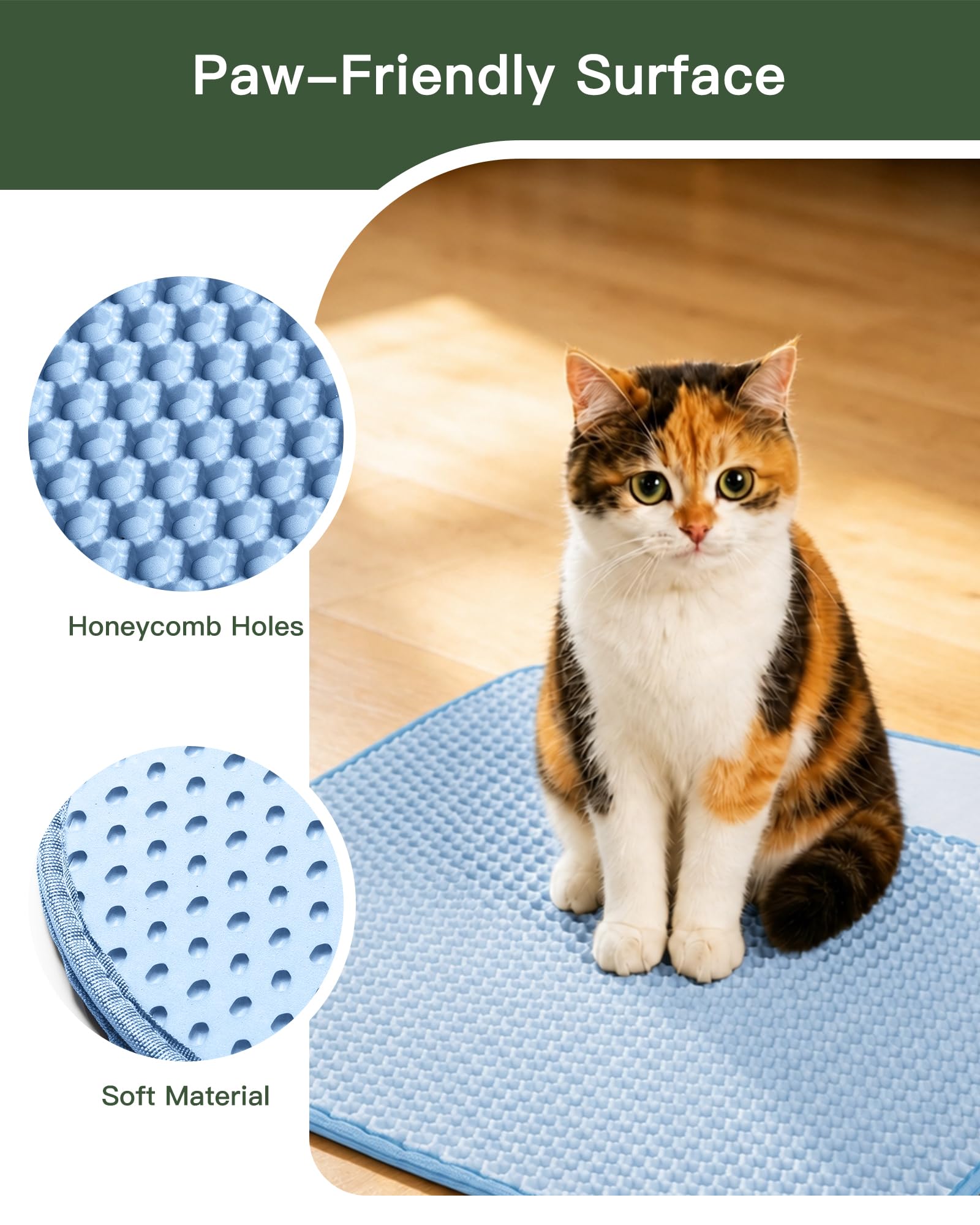 Leo's Loo Too by Casa Leo I Litter Mat I Atrapa la arena de tu gato con un diseño de panal de abeja de doble capa, material impermeable para una fácil limpieza, azul bebé