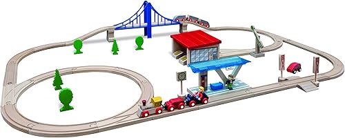 Miniatura 2 de Eichhorn Juego de tren de madera grande (58 piezas), marrón