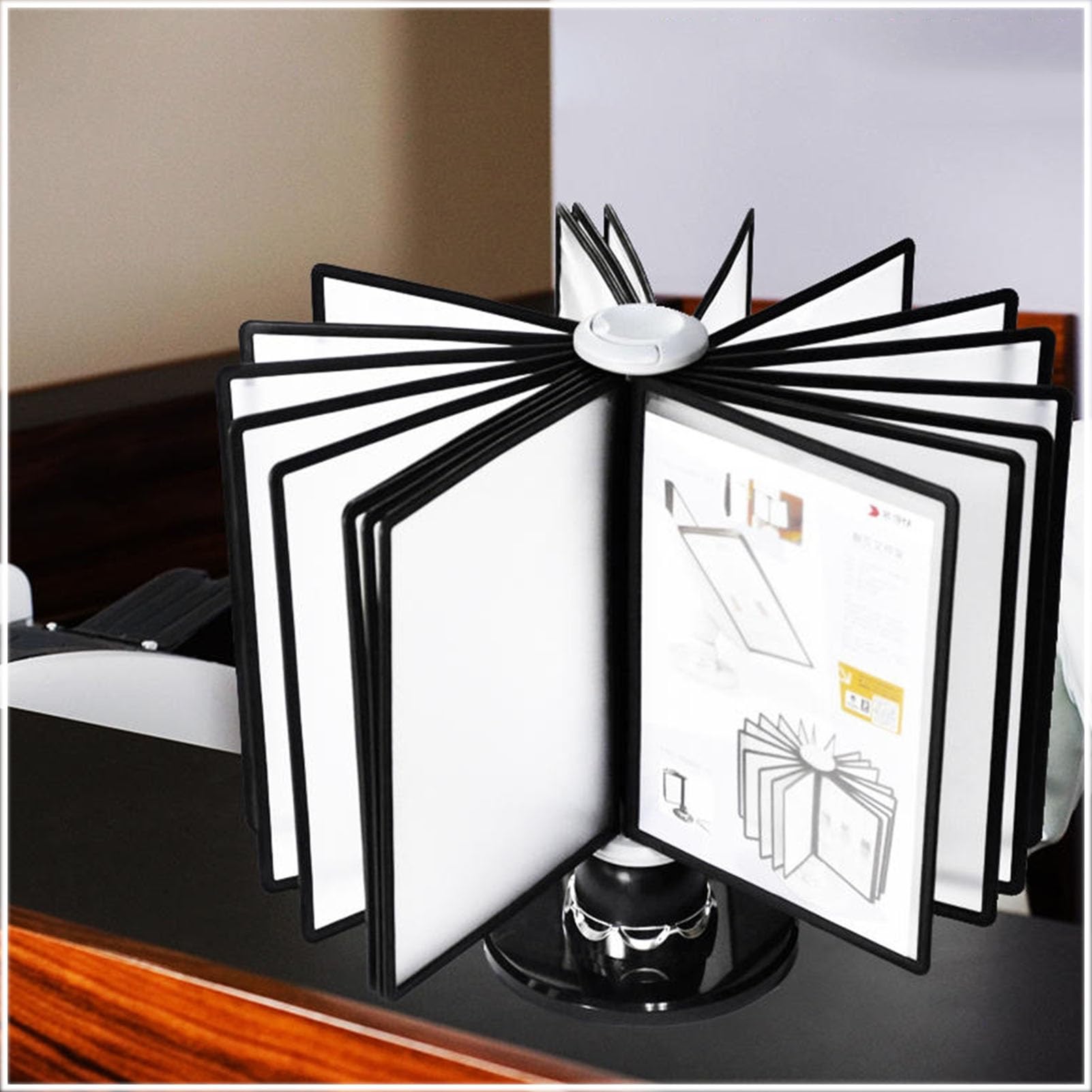 IUokLU Desktop Flip Display Document Shelf Rotatable Desk Reference Organizer 20 Double-Sided Panels Letter-Size Office Newspaper Display Rack A4 Documents Poster Rotating Insert Bl