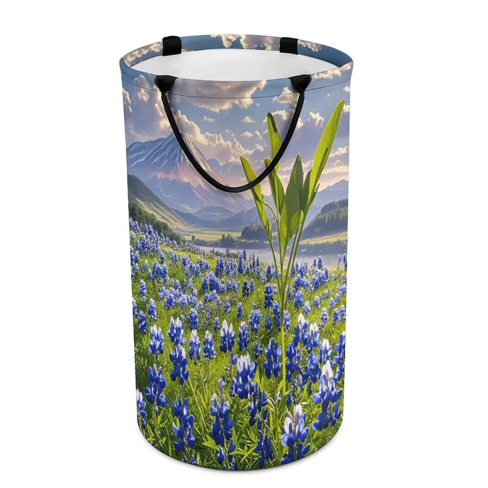 Bluebonnets Scenery Laundry Hamper Waterproof Polyester Laundry Baskets Collapsible Dirty Clothes Storage Basket Clothes Hampers with Sturdy Handles for Travel Bedroom