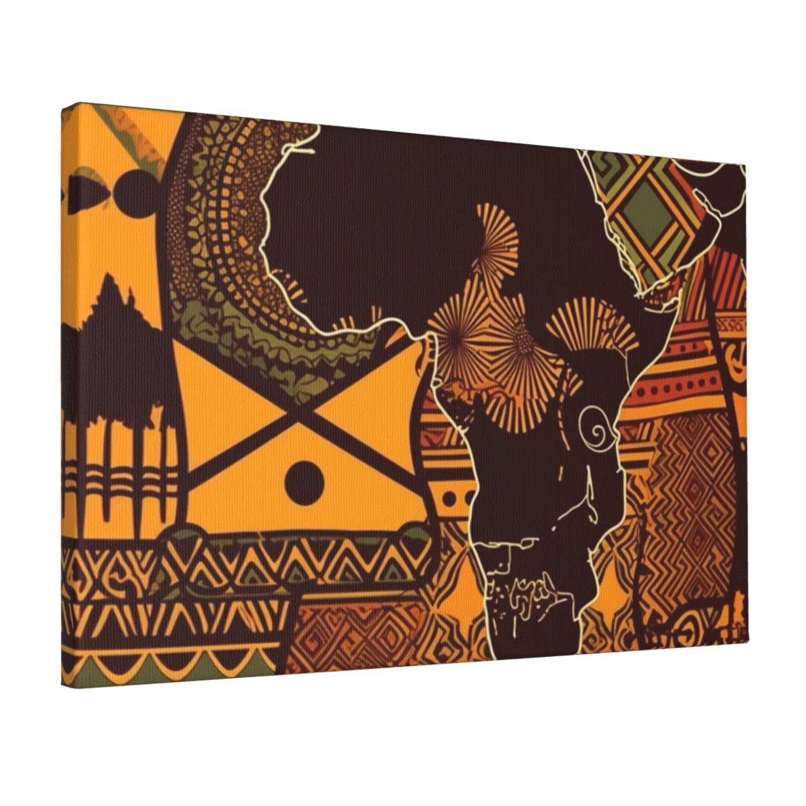 KLOPH African Map Ethnic Pattern Canvas Wall Art for Living Room 12"x18" Modern Artwork Painting for Bathroom Hanging Canvas Prints Aesthetic Wallart for Bedroom Kitchen Office Wall Decor