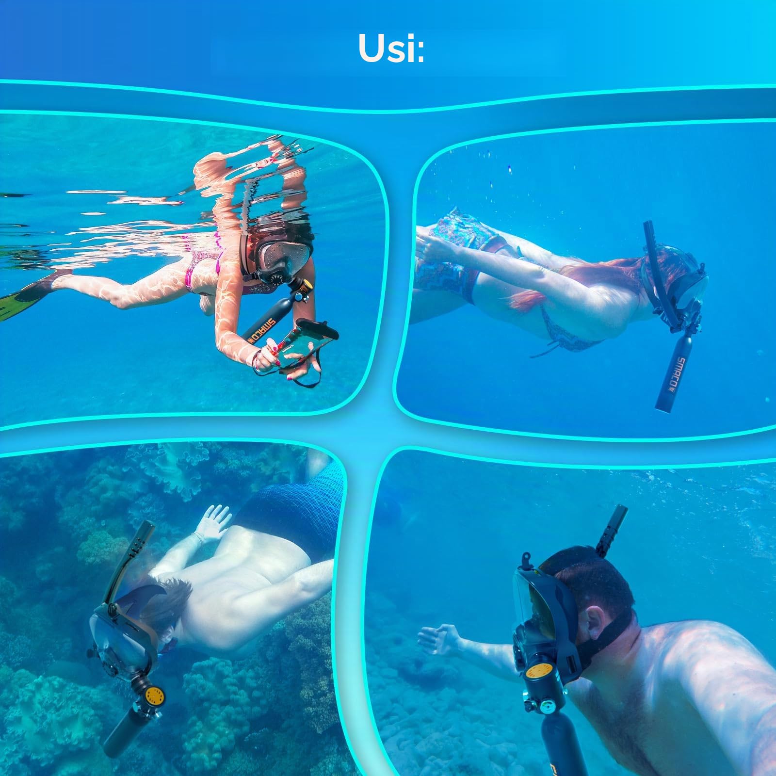 SMACO Maschera da Snorkeling Integrale Compatibile Bombole da Immersione da 0,5L/0,7L Supporta sia lo Snorkeling che le Immersioni Entro 10m Sott'acqua (Bottiglie da immersione non incluse)
