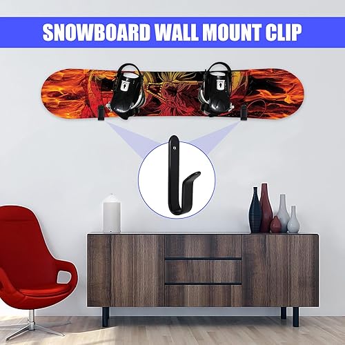Miniatura 5 de TOBWOLF Clips horizontales de montaje en pared para snowboard, estante de montaje en pared, soporte de pared para snowboard, almacenamiento de