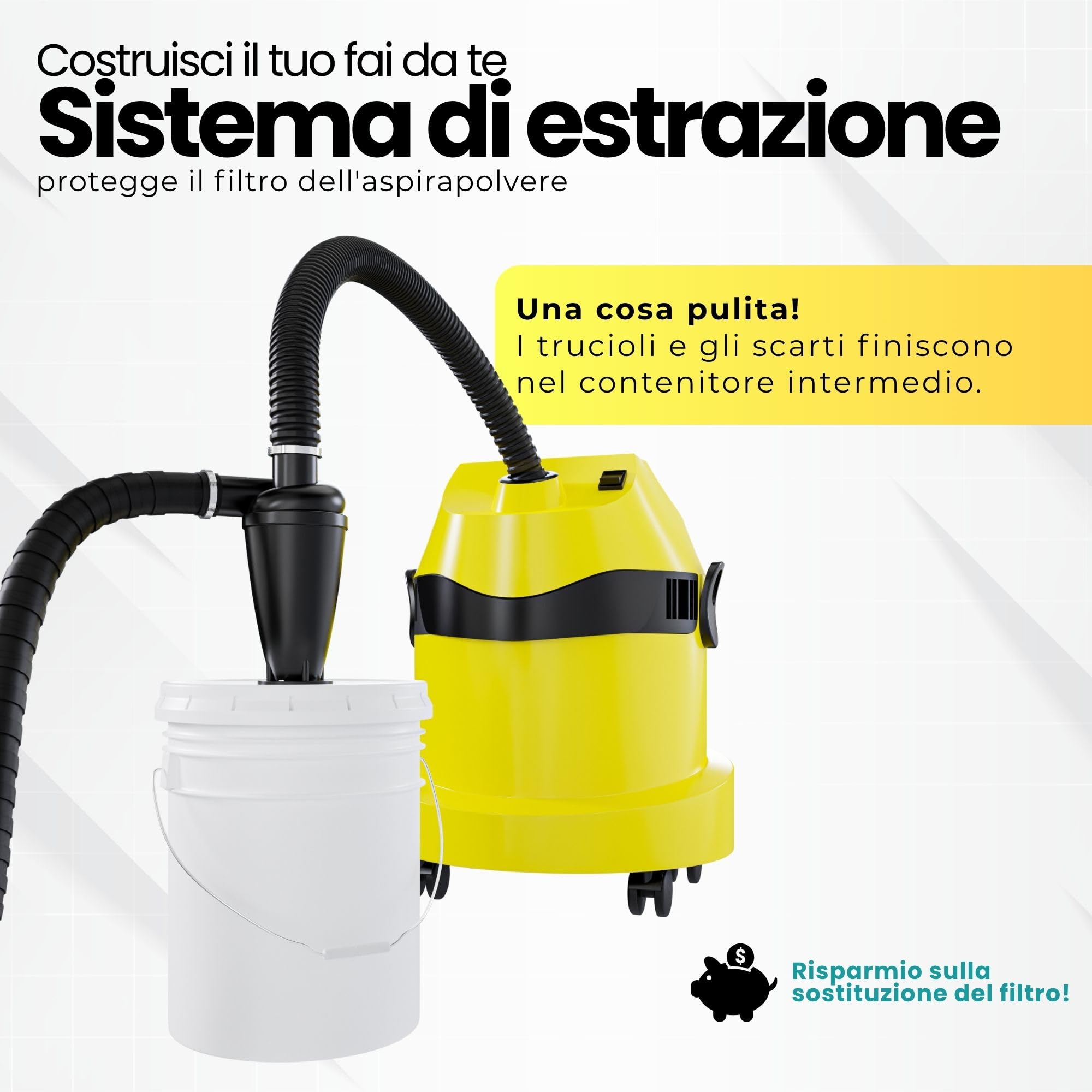 Collettore di polveri a ciclone - Officina di aspirazione - Sistema di aspirazione trucioli - Collettore di polveri a ciclone - Aspirazione trucioli per hoover.