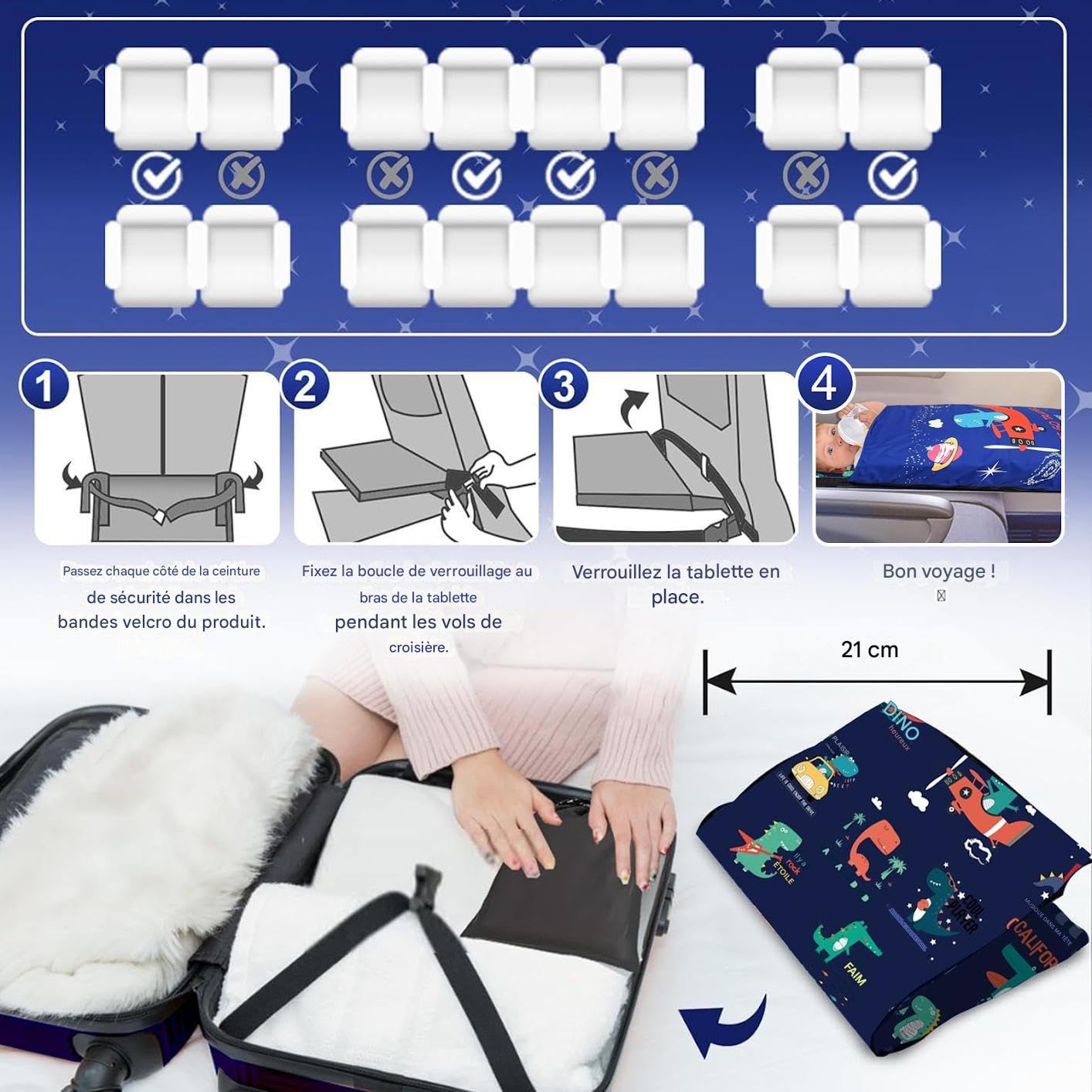 Manolyee Lit Bébé Avion | Lit de Voyage Appui-Pieds pour Tout-Petits | Hamac Bébé Pliable Doux pour Avion Train Croisière Camping Vacances Voyage Extérieur