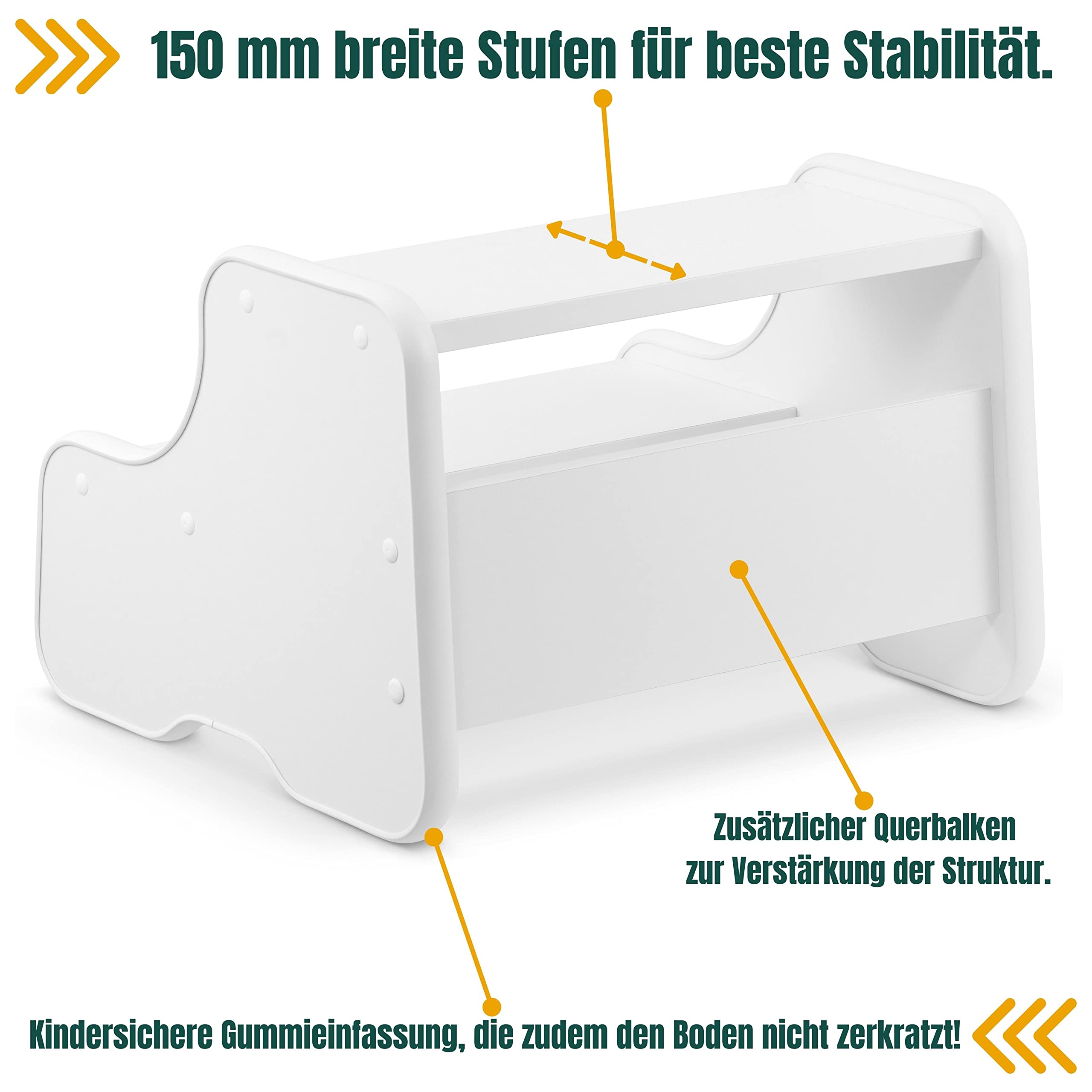 defiPad Taburete de Madera con 2 peldaños, Taburete de Madera para niños, Taburete para escaleras, Muebles Infantiles para baño, Cocina, habitación Infantil a Partir de 2 años, Taburete de Inodoro