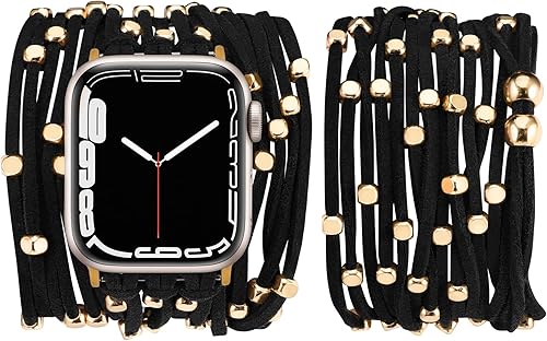 SLICKA Pulsera de cuentas compatible con Apple Watch Band de 1496 pulgadas 1575 pulgadas 1614 pulgadas correa de cuero de ante multicapa para mujer