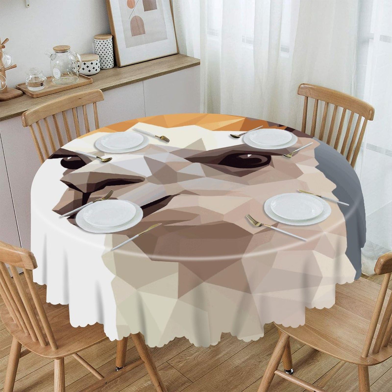 VstaDank Alpaca Avatar Round Tablecloth 60 Inch Easy to Clean Circle Table Cover Thick Decorative Round Polyester Table Cloth for Dining Kitchen Party Farmhouse Outdoor