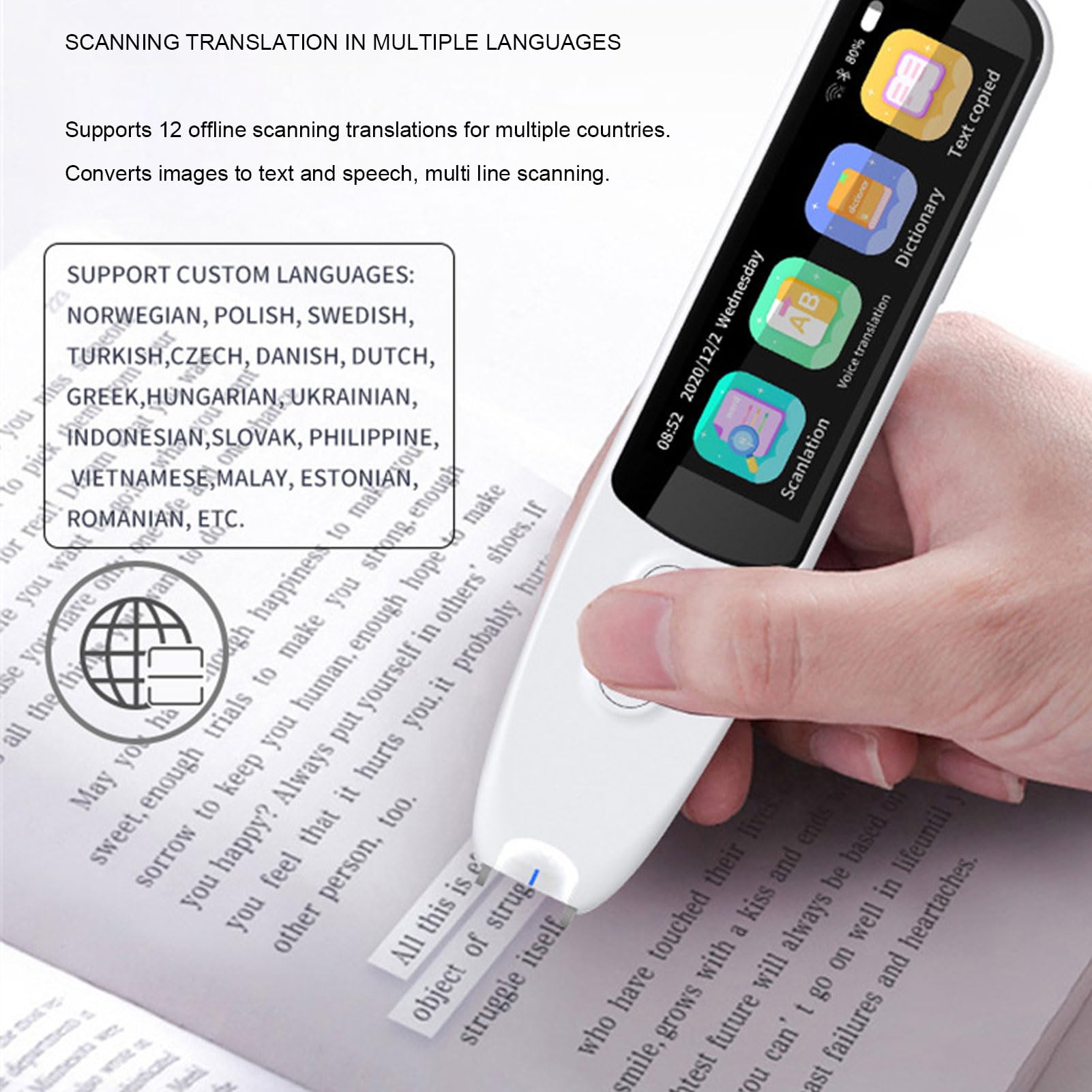 KI-Übersetzerstift mit Text-to-Speech- und Offline-Modus, Scannen, Hören, Übersetzen von über 112 Sprachen, für Legasthenie, Studenten, Reisen