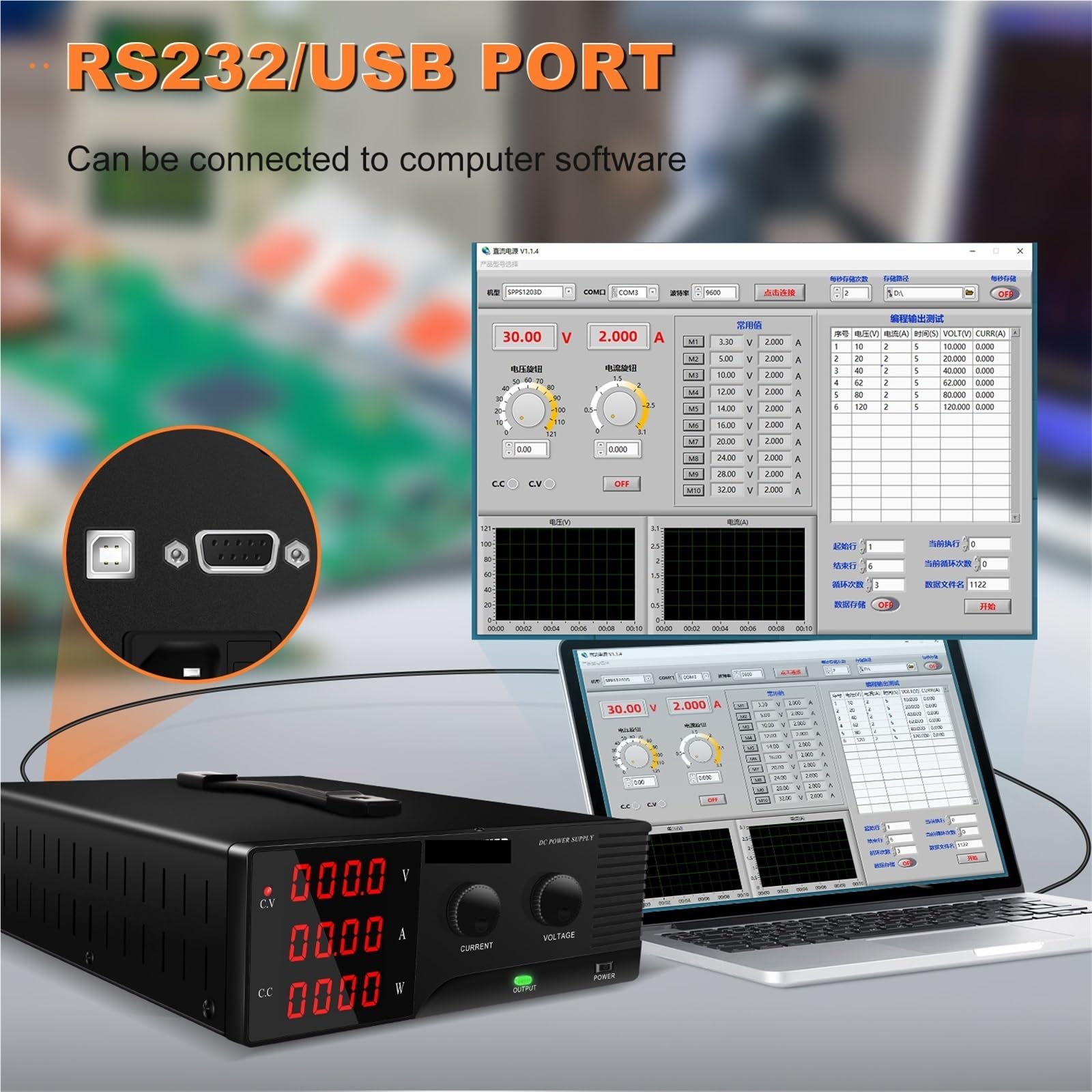 Labornetzteil, Hochleistungs-Labor-Gleichstromnetzteil, einstellbar, RS232-Schnittstelle, programmierbar, USB-Netzteil(R-SPS3040)