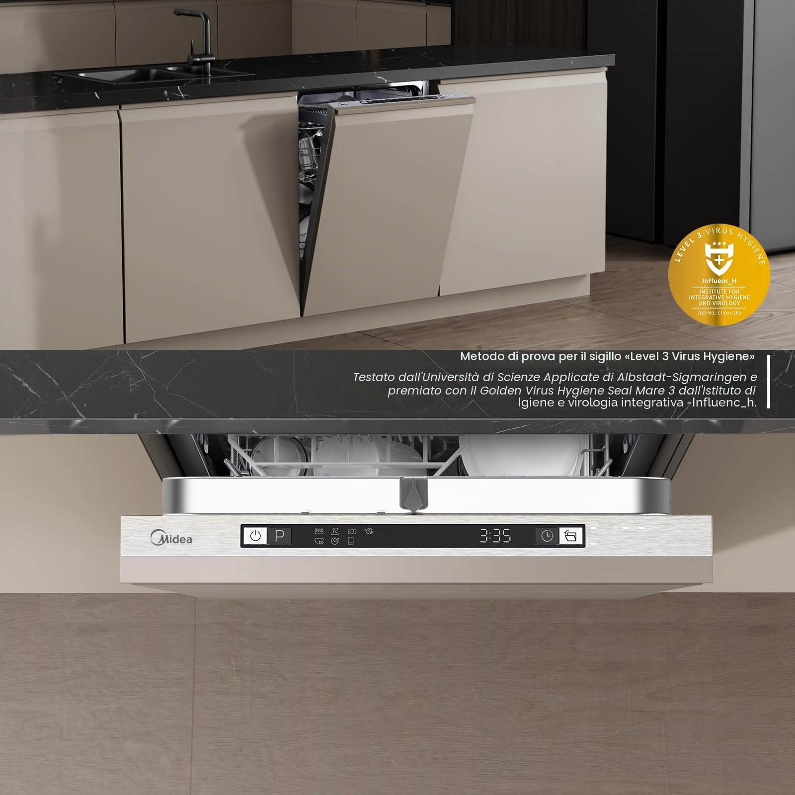 Midea SV 5.14K10C - Lavastoviglie completamente integrata 45 cm, 10 soffitti a misura, lavabile in lavastoviglie con WiFi, 8 programmi, 44 dB, apertura automatica della porta, 0-24H, in acciaio inox