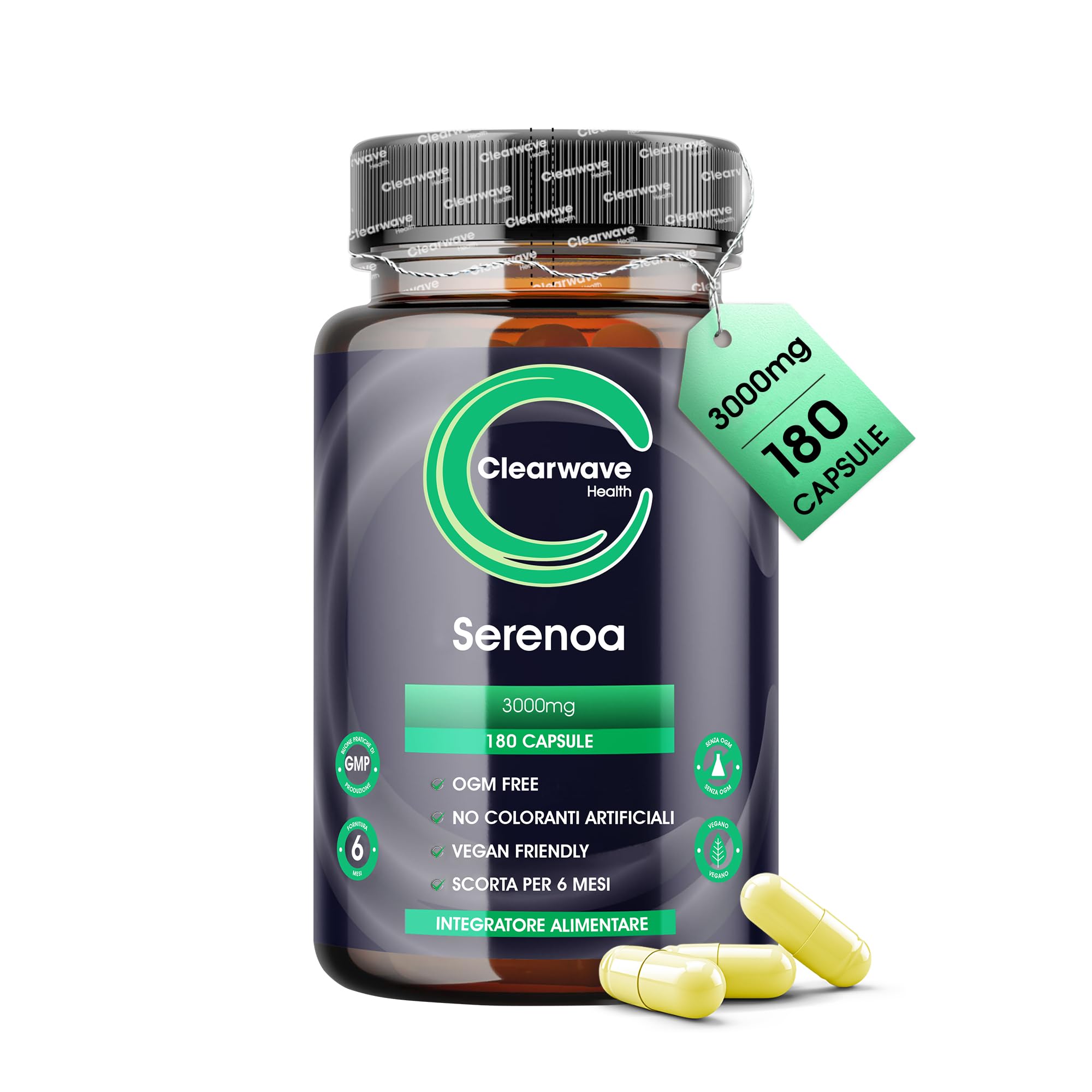 Serenoa Repens | Prostata Integratore | 3000 mg per dose giornaliera | 180 capsule | Fornitura per 6 mesi - Estratto vegano di Saw Palmetto