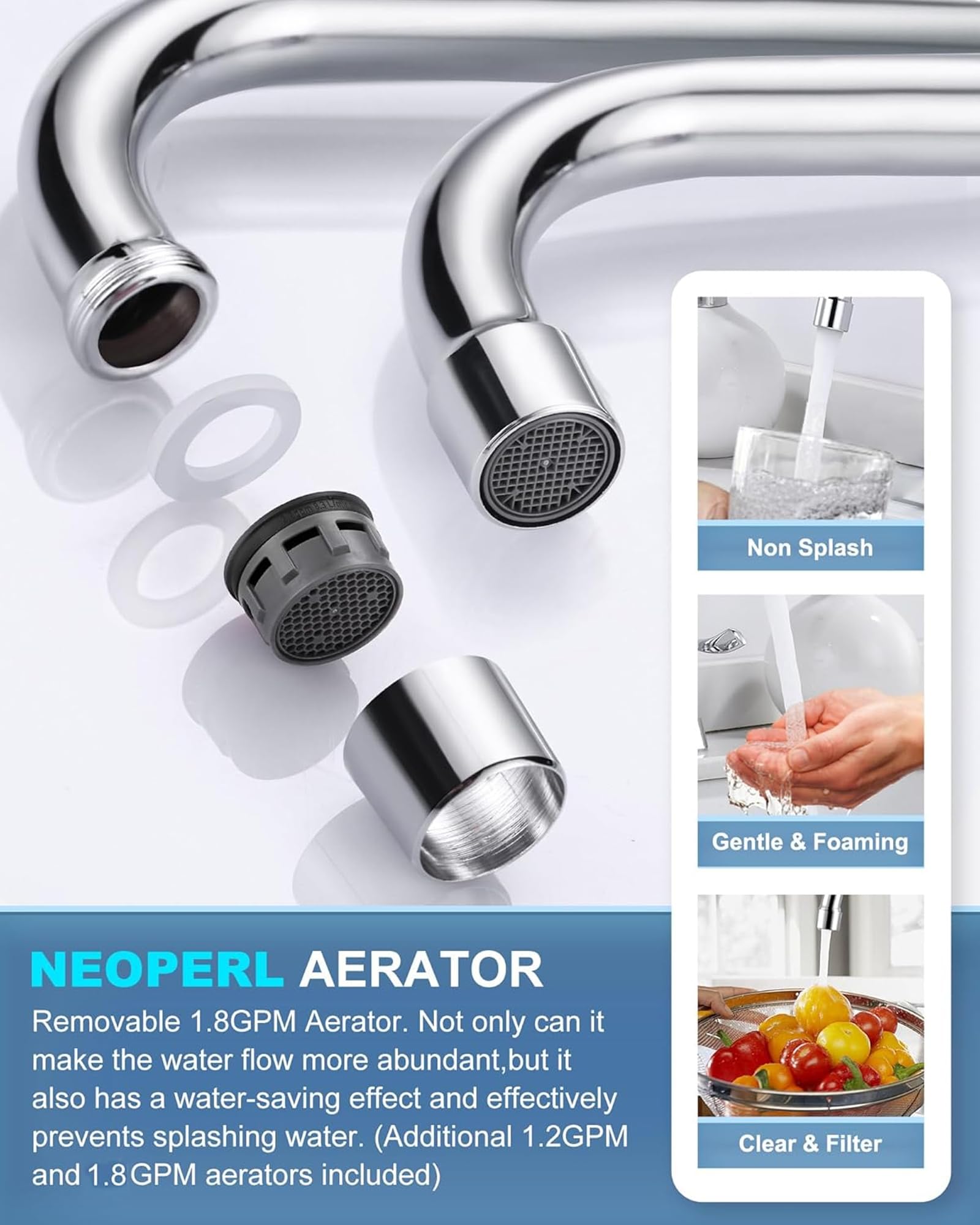 Robinet d'évier utilitaire de 25,4 cm avec bec pivotant : IVIGA Robinet d'évier commercial de 10,2 cm au centre, robinet de cuisine à montage sur le pont, construction en laiton chromé poli, pour
