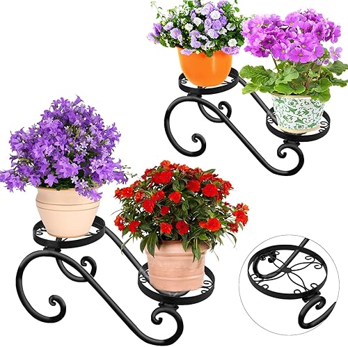 Miniatura 10 de Soporte de metal para plantas de 3 niveles para interiores, soportes resistentes para macetas para múltiples plantas, estante de hierro