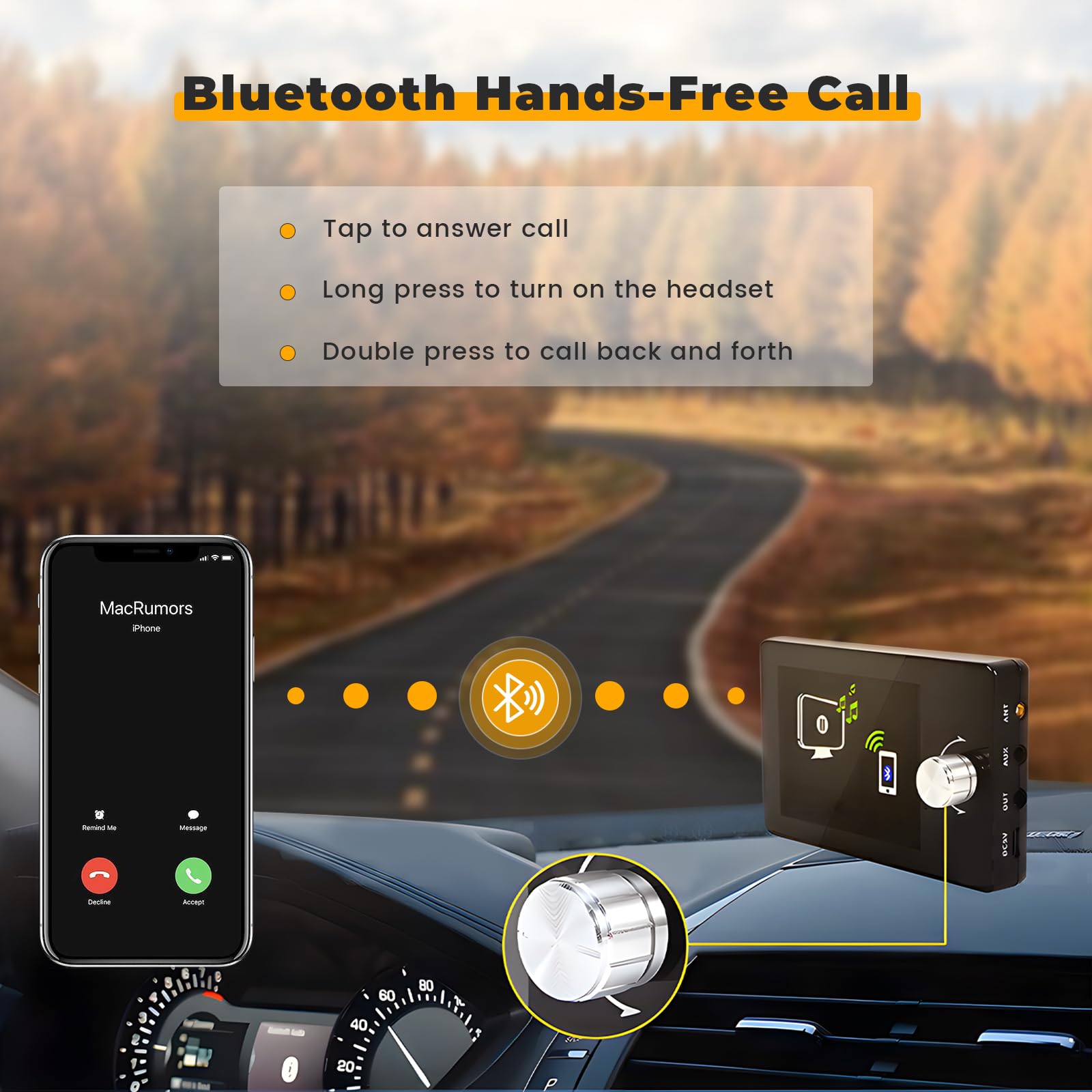 Inefala DAB Dab+ adapter do radia samochodowego kolorowy wyświetlacz LCD 2,8 cala z zestawem głośnomówiącym Bluetooth, nadajnik Dab, nadajnik FM, wejście i wyjście AUX, karta muzyczna TF, ładowarka