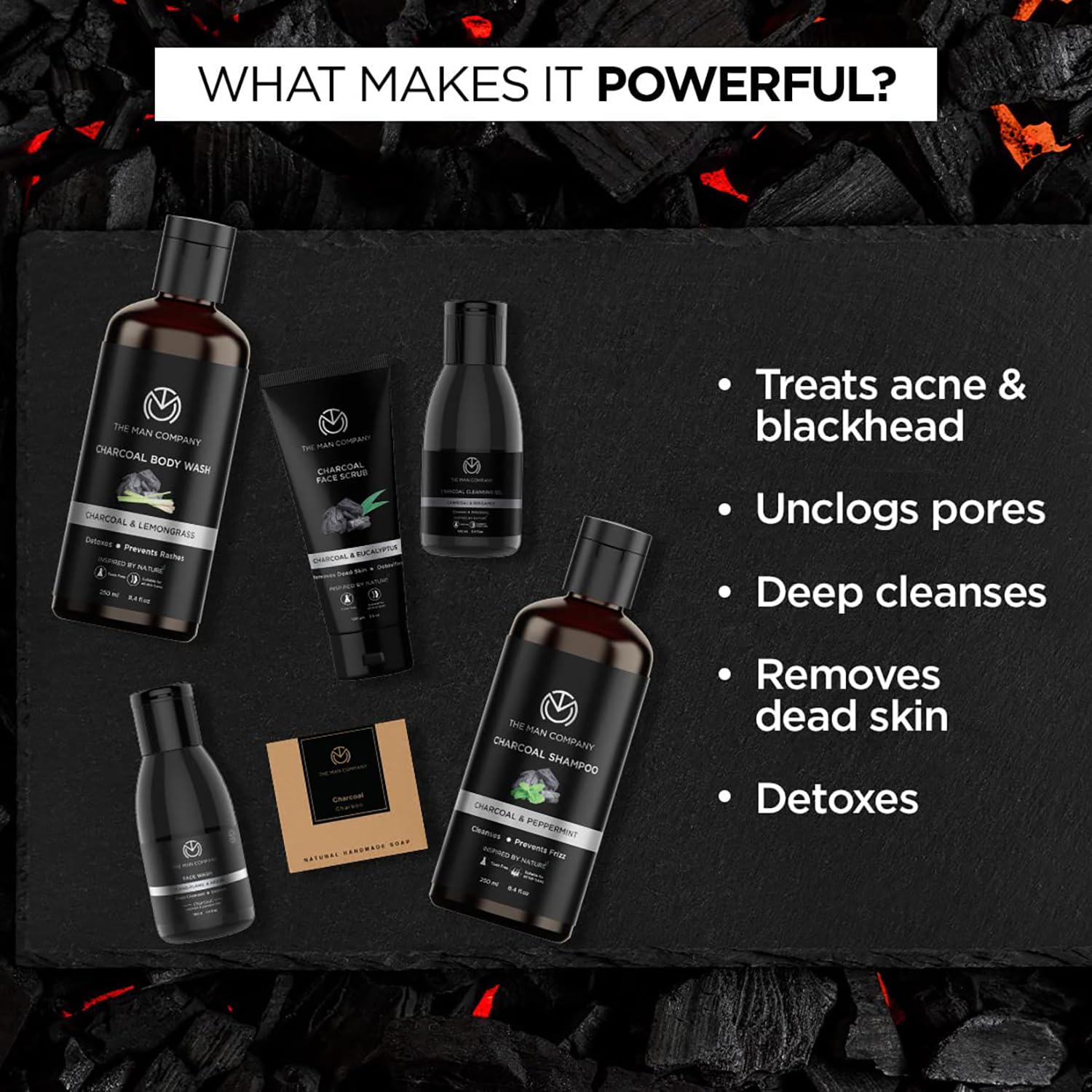 The Man Company Charcoal Grooming Kit for Man with Body Wash, Hair Shampoo, Face Scrub, Face Wash, Cleansing Gel, Soap Bar | Gift Set for Husband, Boyfriend - Pack of 6 1