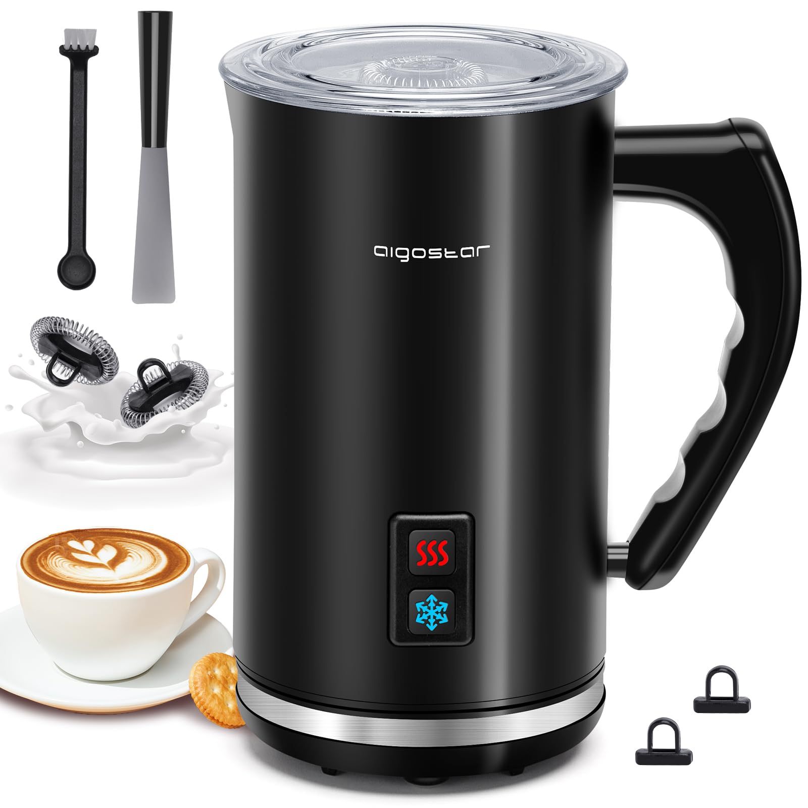Aigostar Capu - Montalatte Elettrico 500W 240mL, Cappuccinatore Silenzioso 3 in 1 Montalatte Automatico per schiuma di latte caldo e freddo,Rivestimento Antiaderente, per Caffè, Latte, Cappuccino