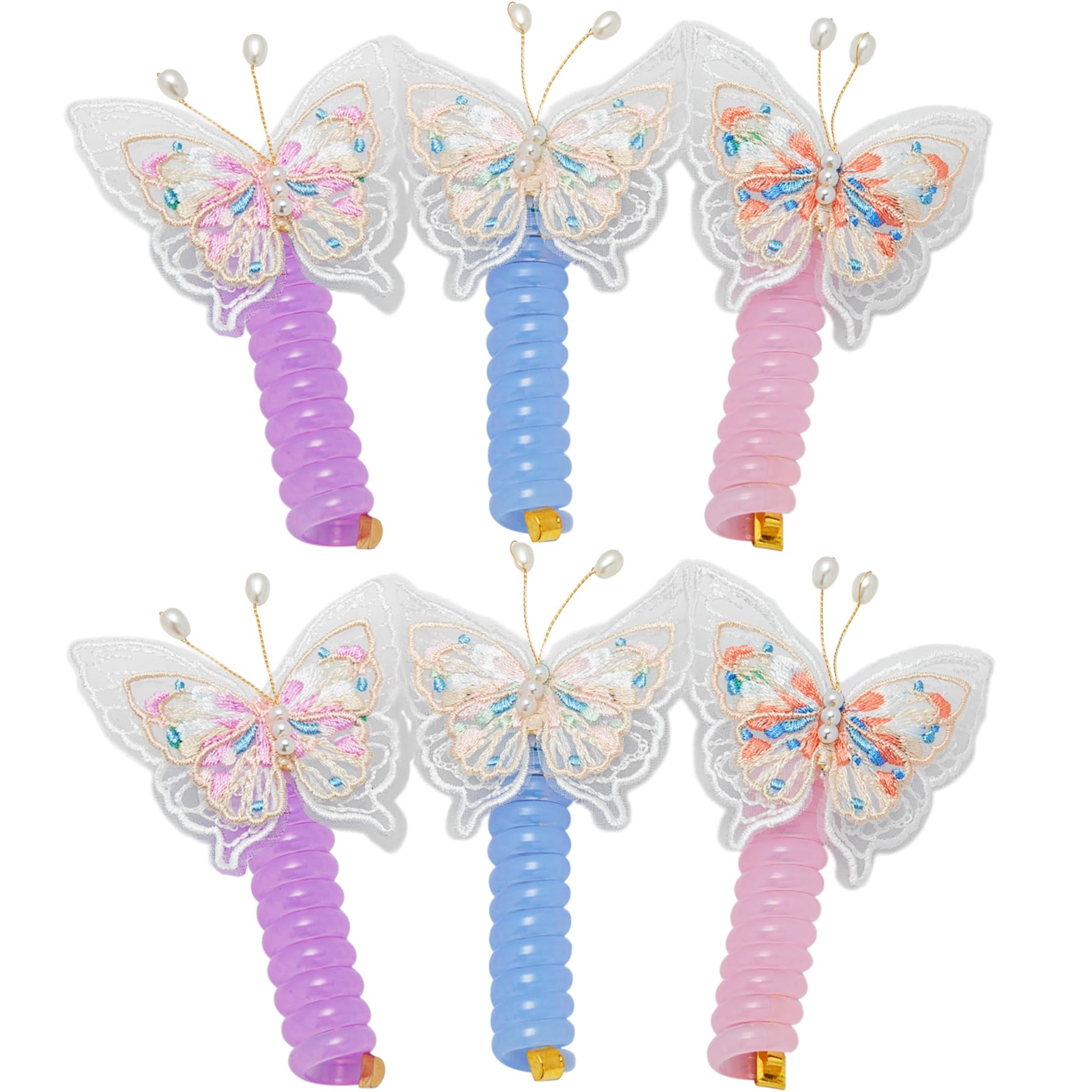 Aphro Colorful Telephone Wire Hair Bands, Various Butterfly Designs Telephone Wire Hair Bands, Spiral Hair Ties Phone Cord, Phone Cord Straight Spiral