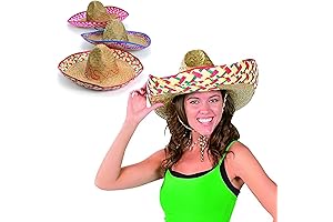 Fun Express 12 Straw Sombrero Hats with Drawstring for Adults