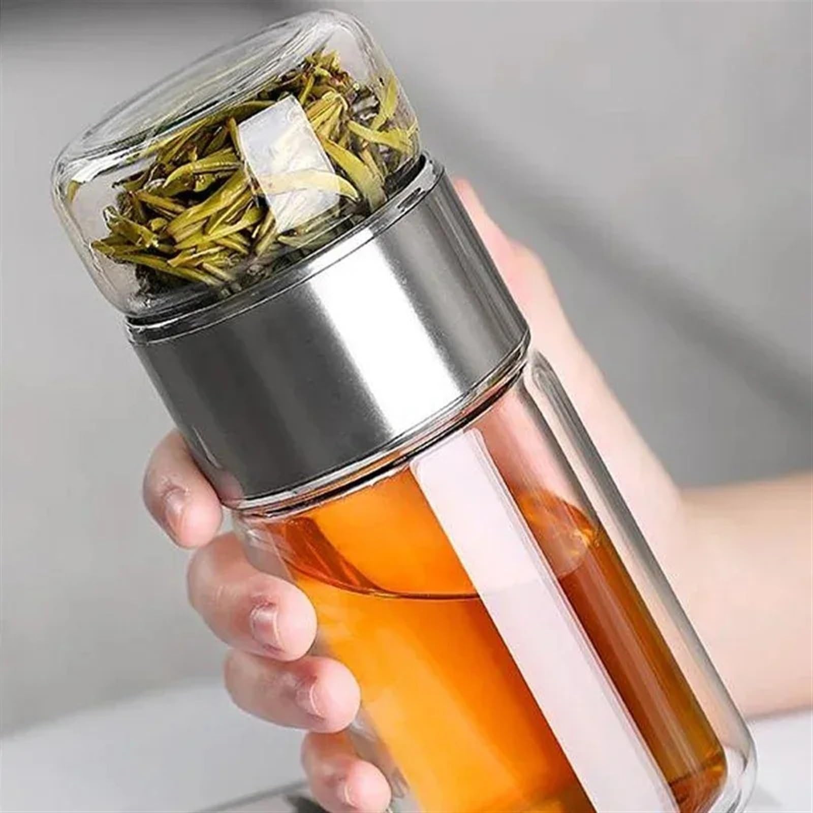 Botella de agua del té de 390ML, vaso de agua del té de doble capa de vidrio de borosilicato alto, vaso infusor, botella de agua con filtro de té(Gold)