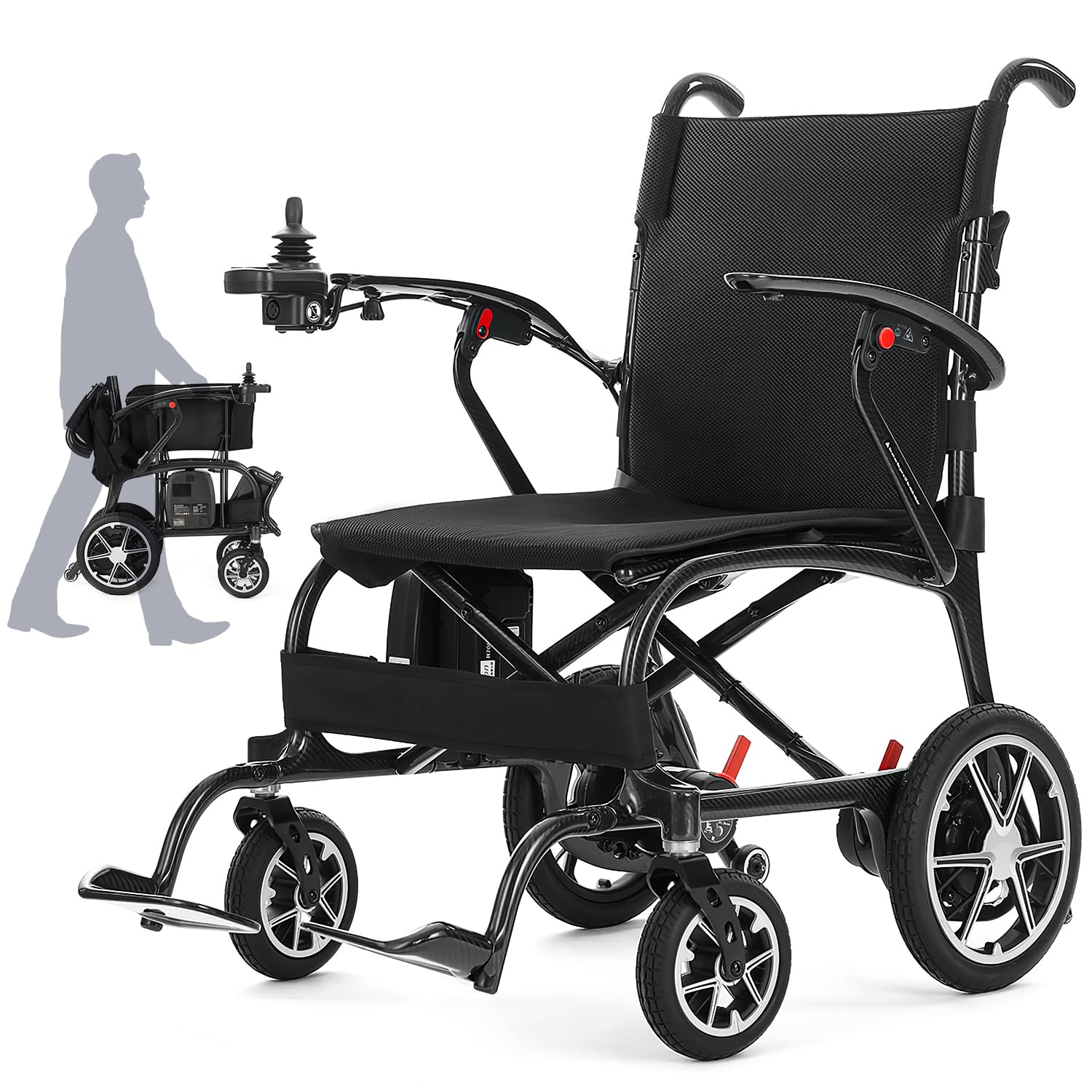 25.5 lbs Carbon Fiber Electric Wheelchair for Adults, Lightweight Foldable Motorized Power Wheelchair with Dual Batteries, Portable Airline Approved