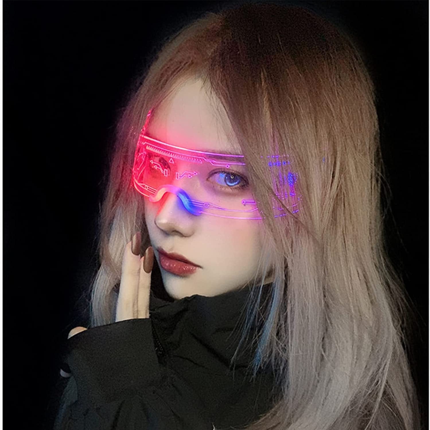 LED Visor Glasses Light up Glasses Unique 7-Color Cyberpunk Glasses LED Neon Glasses for Cosplay Festivals Halloween Bars Clubs Parties Men Women