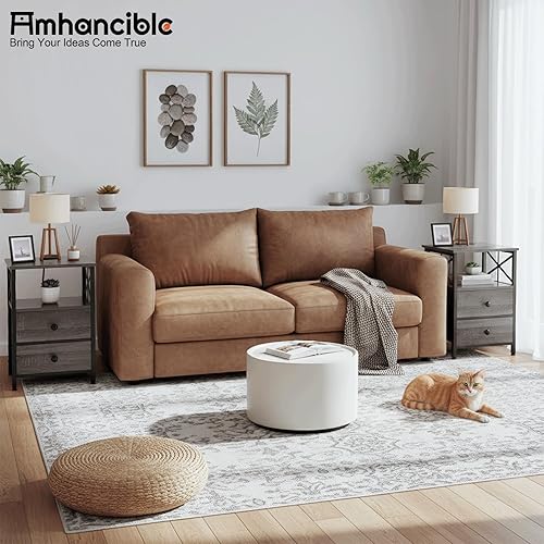 Miniatura 16 de AMHANCIBLE Mesa auxiliar para sala de estar con estación de carga, mesa auxiliar con cajón de tela, mesa auxiliar pequeña con puertos USB y salidas