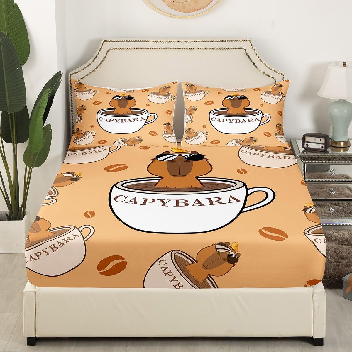 Set di lenzuola per animali per amanti del capybara, lenzuolo con angoli per ragazzi e ragazze, adolescenti, decorazione per la camera, regalo per gli amanti del capybara, copripiumino marrone con