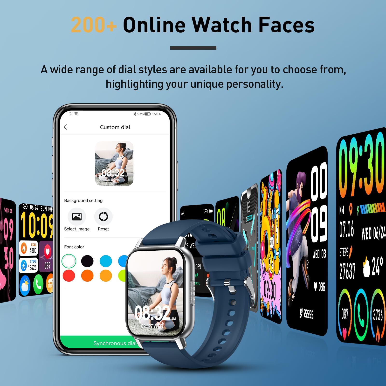 Smartwatch Uomo Donna con Effettua o Risposta Chiamate, 1.85" Orologio Smartwatch Contapassi/Cardiofrequenzimetro/Sonno, 110+ Modalità Sportivo Fitness Tracker, IP68 Smart Watch Android iOS, Blu